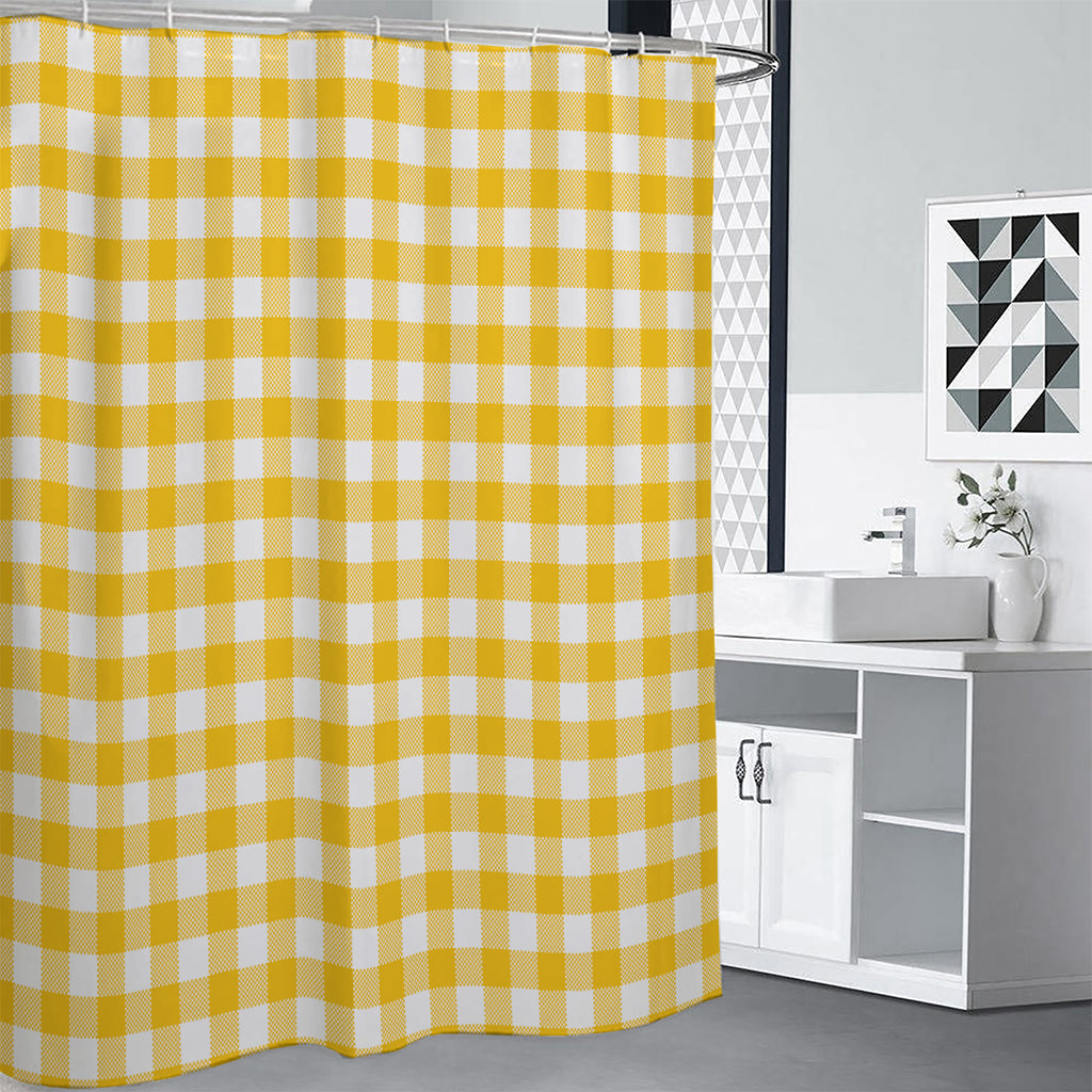Canary Yellow And White Gingham Print Premium Shower Curtain