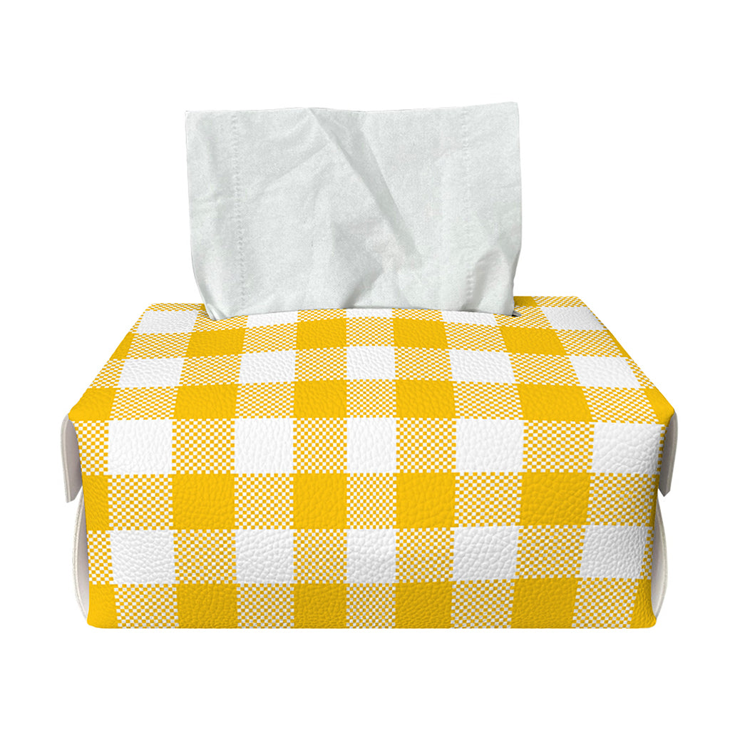 Canary Yellow And White Gingham Print Rectangle Tissue Box Cover