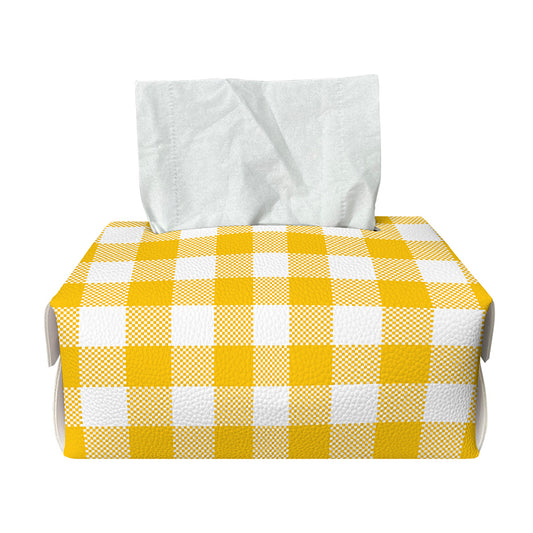 Canary Yellow And White Gingham Print Rectangle Tissue Box Cover