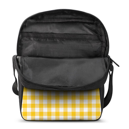 Canary Yellow And White Gingham Print Rectangular Crossbody Bag