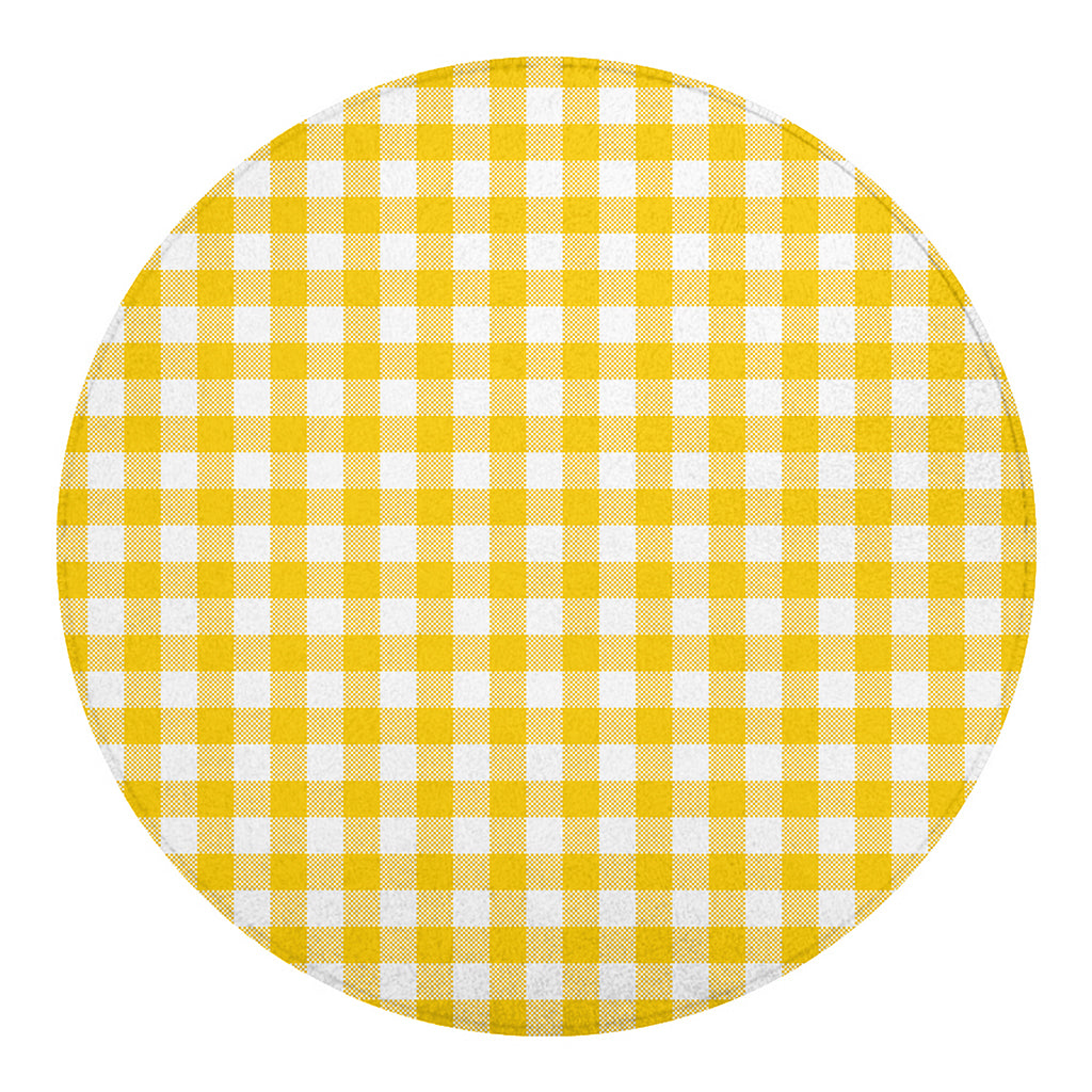 Canary Yellow And White Gingham Print Round Blanket