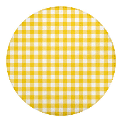 Canary Yellow And White Gingham Print Round Blanket