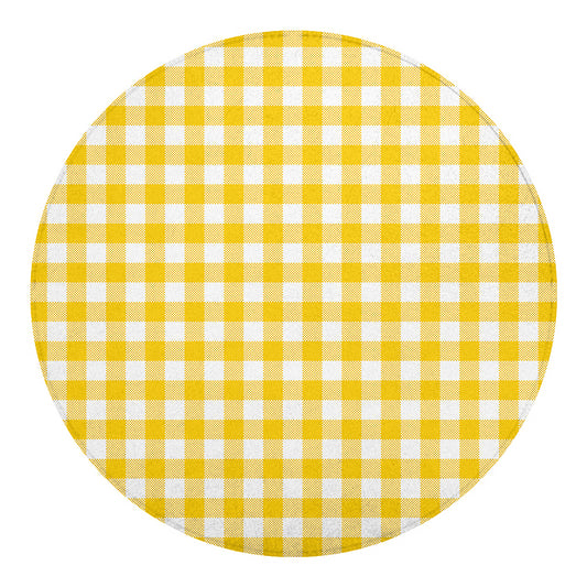 Canary Yellow And White Gingham Print Round Blanket
