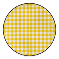 Canary Yellow And White Gingham Print Round Floor Mat