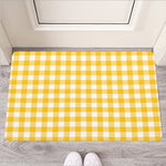 Canary Yellow And White Gingham Print Rubber Doormat