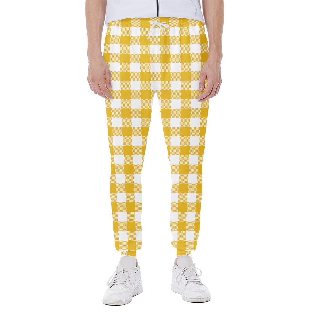 Canary Yellow And White Gingham Print Scuba Joggers