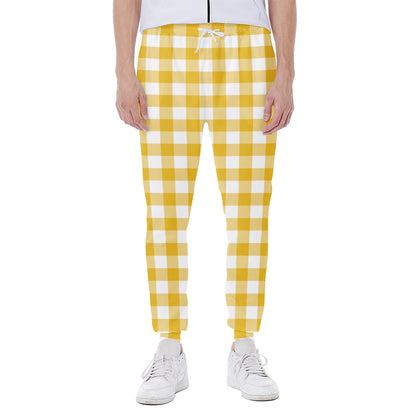 Canary Yellow And White Gingham Print Scuba Joggers