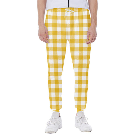 Canary Yellow And White Gingham Print Scuba Joggers