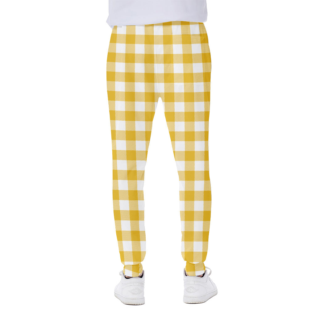 Canary Yellow And White Gingham Print Scuba Joggers