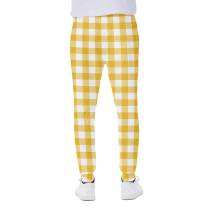 Canary Yellow And White Gingham Print Scuba Joggers