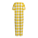 Canary Yellow And White Gingham Print Short Sleeve Long Nightdress