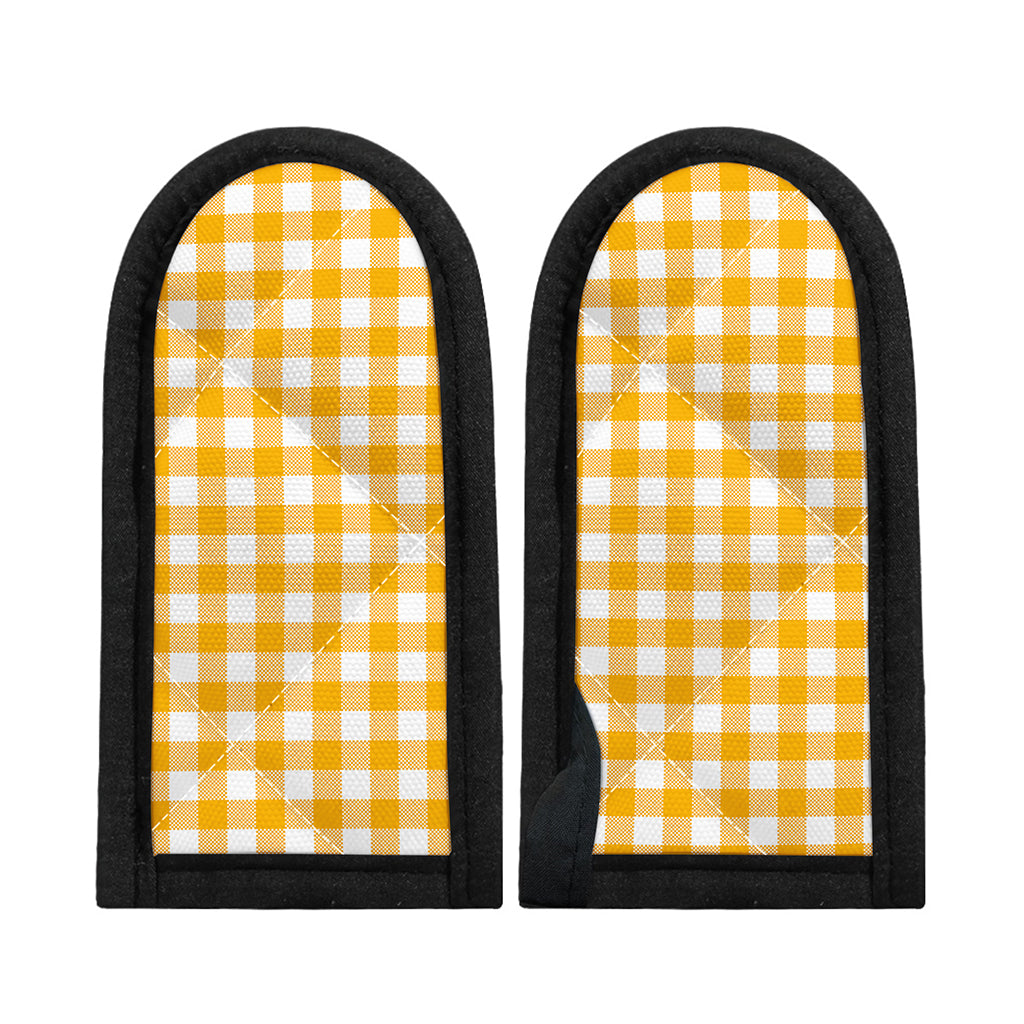 Canary Yellow And White Gingham Print Skillet Handle Cover