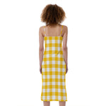 Canary Yellow And White Gingham Print Slim Fit Midi Cami Dress
