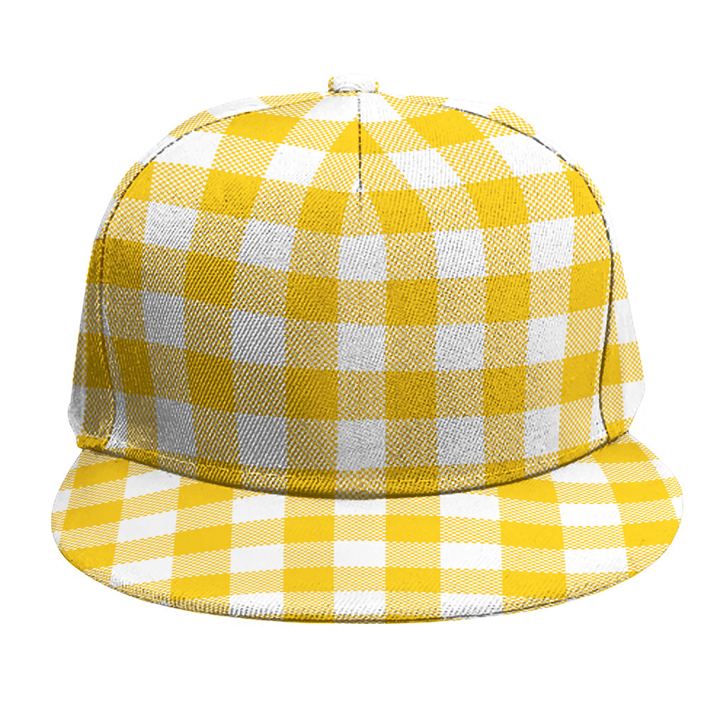 Canary Yellow And White Gingham Print Snapback Cap