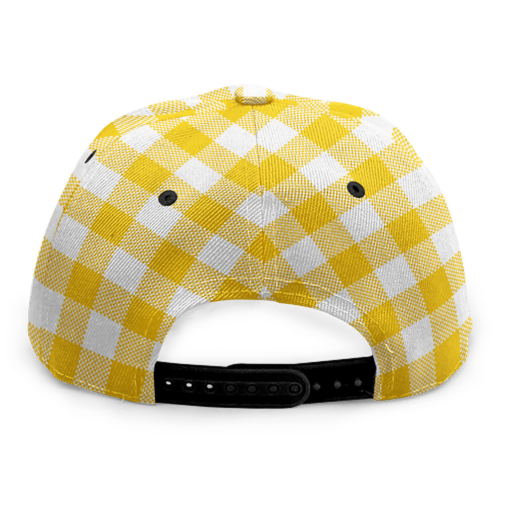 Canary Yellow And White Gingham Print Snapback Cap