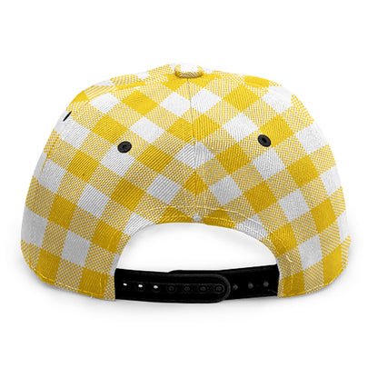 Canary Yellow And White Gingham Print Snapback Cap