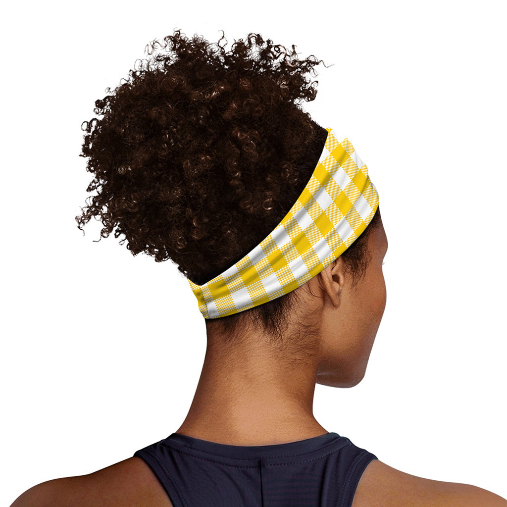 Canary Yellow And White Gingham Print Sports Headband
