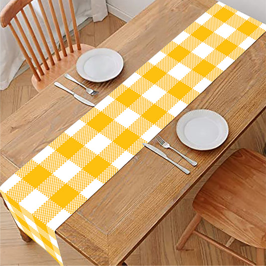 Canary Yellow And White Gingham Print Table Runner