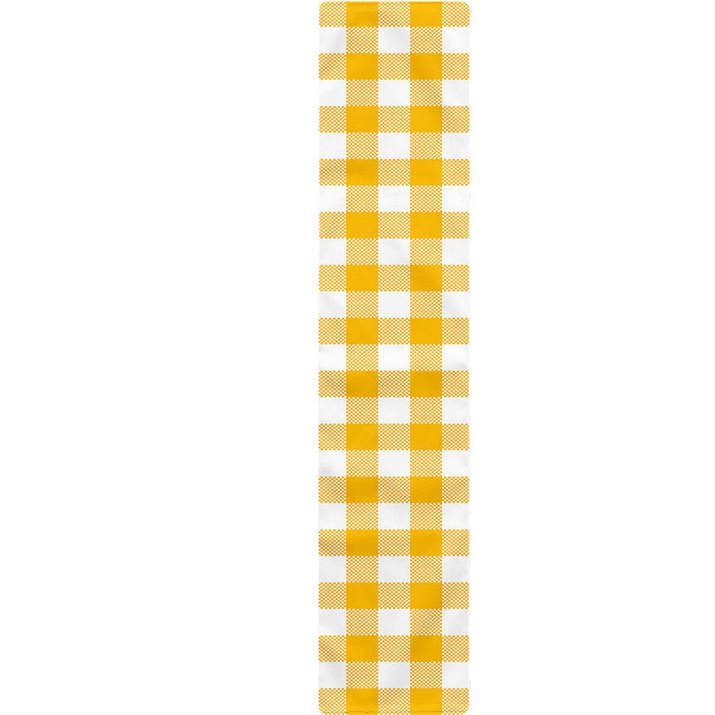 Canary Yellow And White Gingham Print Table Runner