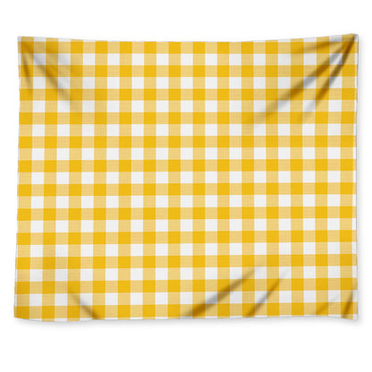 Canary Yellow And White Gingham Print Tapestry