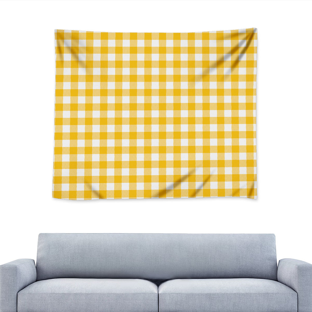 Canary Yellow And White Gingham Print Tapestry
