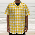 Canary Yellow And White Gingham Print Textured Short Sleeve Shirt