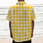 Canary Yellow And White Gingham Print Textured Short Sleeve Shirt
