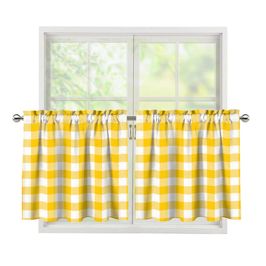 Canary Yellow And White Gingham Print Tier Curtains