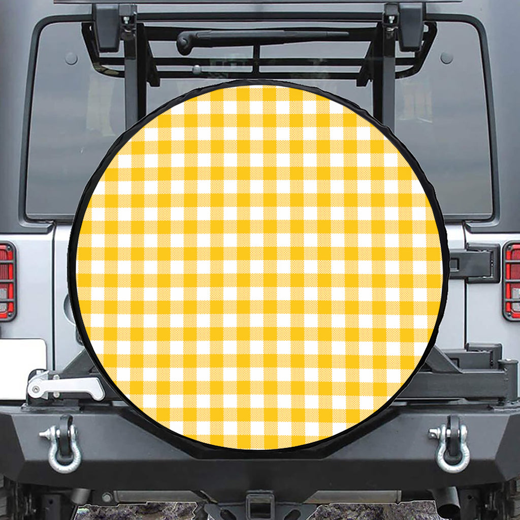 Canary Yellow And White Gingham Print Tire Cover
