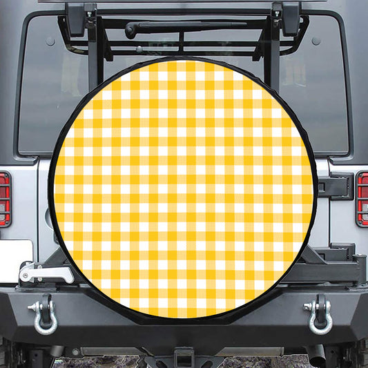 Canary Yellow And White Gingham Print Tire Cover
