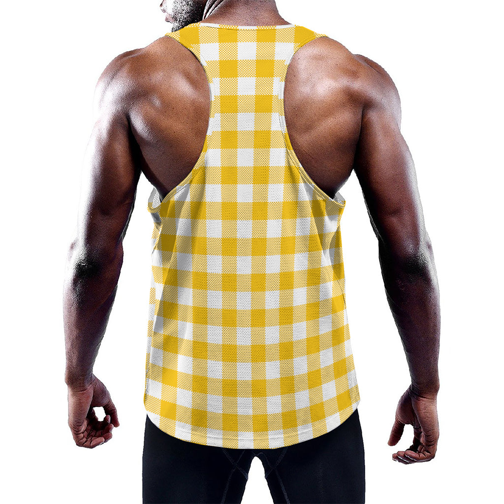 Canary Yellow And White Gingham Print Training Tank Top