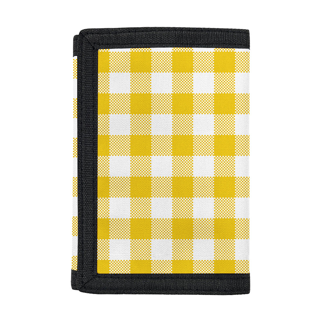 Canary Yellow And White Gingham Print Trifold Wallet