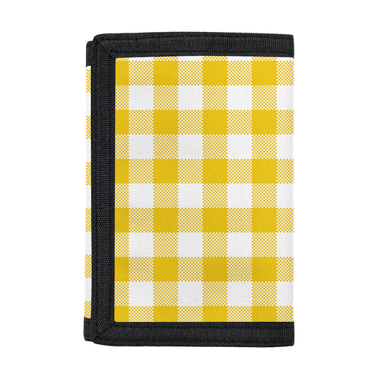 Canary Yellow And White Gingham Print Trifold Wallet