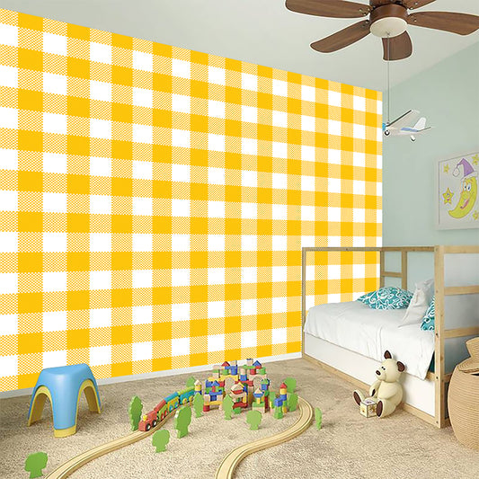 Canary Yellow And White Gingham Print Wall Sticker