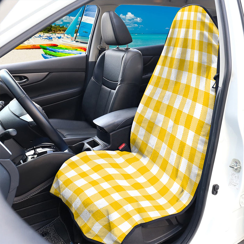 Canary Yellow And White Gingham Print Waterproof Car Seat Cover