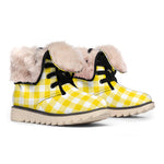 Canary Yellow And White Gingham Print Winter Boots