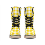 Canary Yellow And White Gingham Print Winter Boots