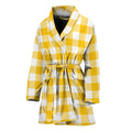 Canary Yellow And White Gingham Print Women's Bathrobe