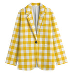 Canary Yellow And White Gingham Print Women's Blazer
