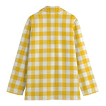 Canary Yellow And White Gingham Print Women's Blazer
