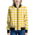 Canary Yellow And White Gingham Print Women's Bomber Jacket