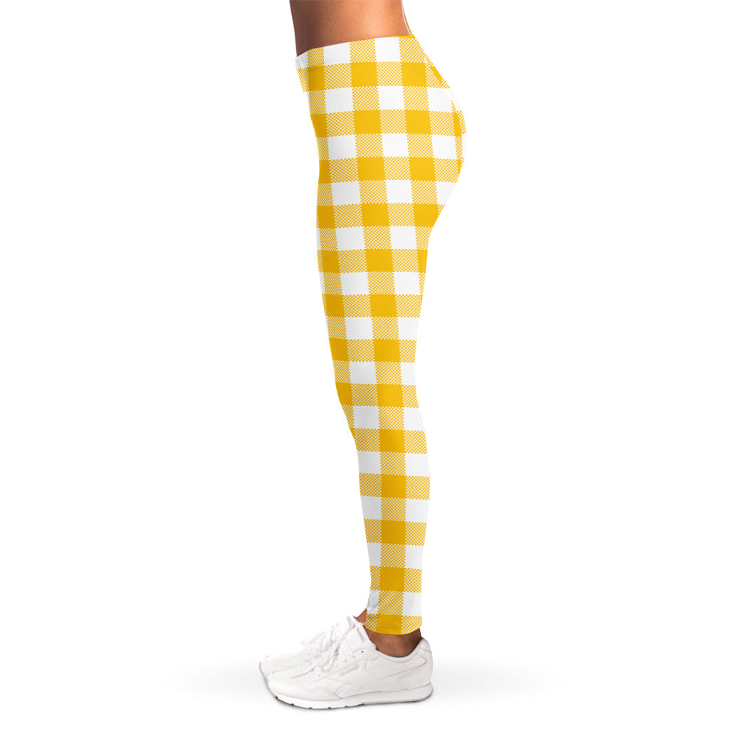 Canary Yellow And White Gingham Print Women's Leggings