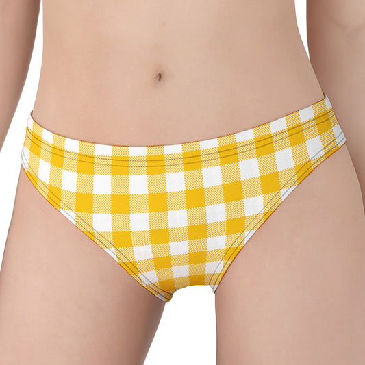 Canary Yellow And White Gingham Print Women's Panties