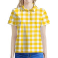 Canary Yellow And White Gingham Print Women's Polo Shirt