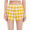 Canary Yellow And White Gingham Print Women's Split Running Shorts
