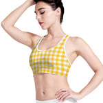 Canary Yellow And White Gingham Print Women's Sports Bra