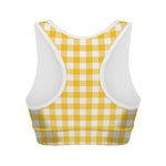 Canary Yellow And White Gingham Print Women's Sports Bra