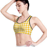 Canary Yellow And White Gingham Print Women's Sports Bra
