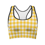 Canary Yellow And White Gingham Print Women's Sports Bra