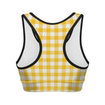 Canary Yellow And White Gingham Print Women's Sports Bra